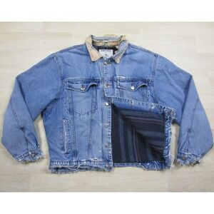 Vintage‎ 90s Yukon Trail Denim Jean Trucker Jacket (L) Blanket Lined Thrashed